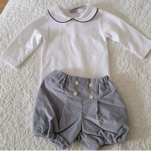 Classic White Collared Top & Gray Bloomers Kids Matching Set